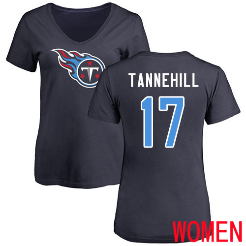 Tennessee Titans Navy Blue Women Ryan Tannehill Name and Number Logo NFL Football #17 T Shirt